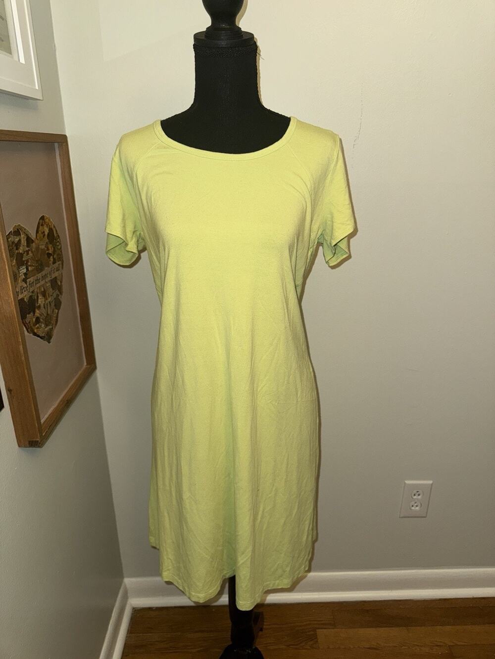 Chico's T-Shirt Dress Women Small Yellow Short Sleeve Stretch Flowy Crew Neck